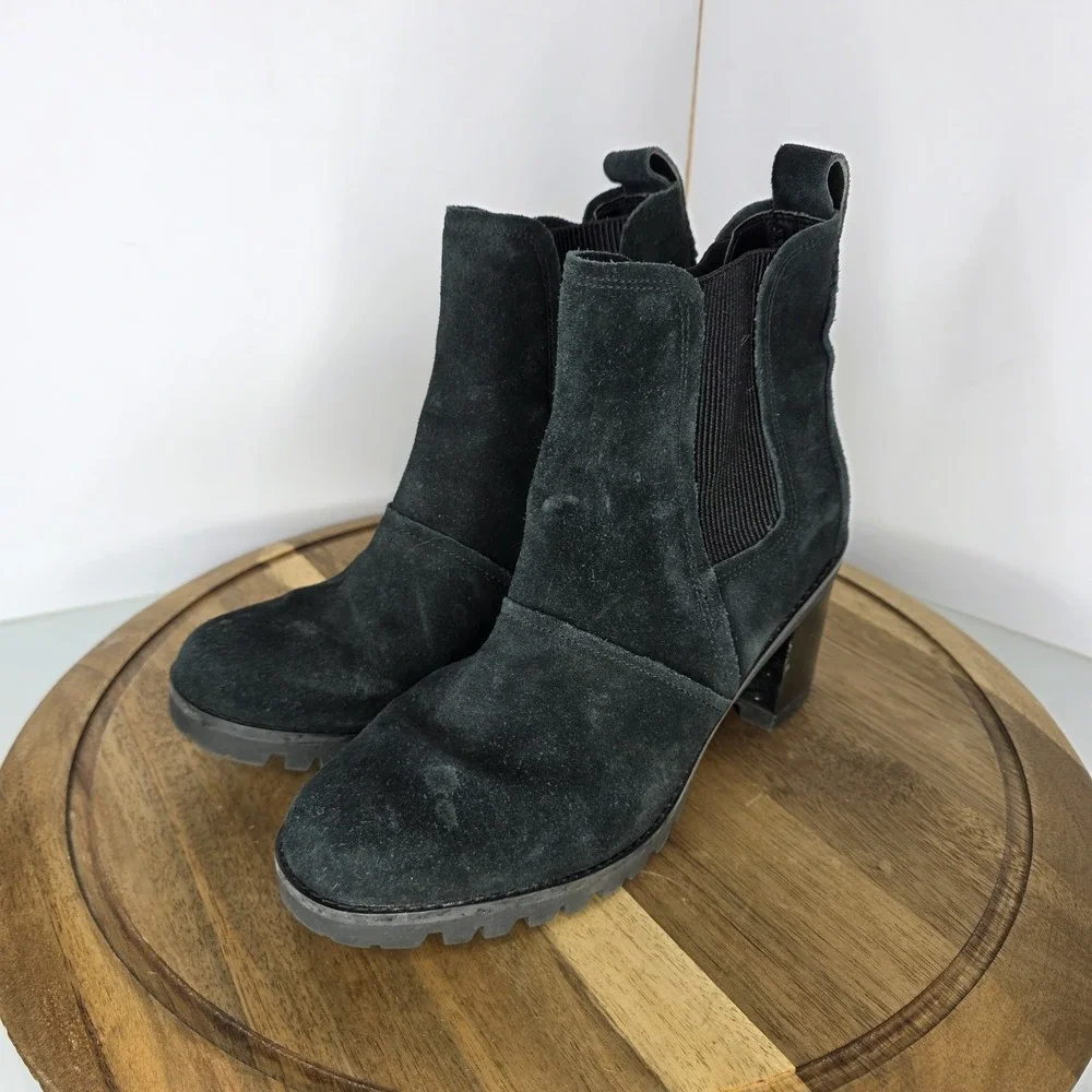 Ugg Hazel Waterproof Chelsea Block Heel Bootie Black Suede Size 8.5‎ Chunky Y2K